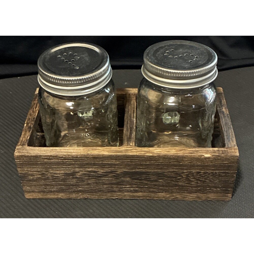 Mason Jar Salt & Pepper Shaker Set with Wood Caddy - Farmhouse Open Box